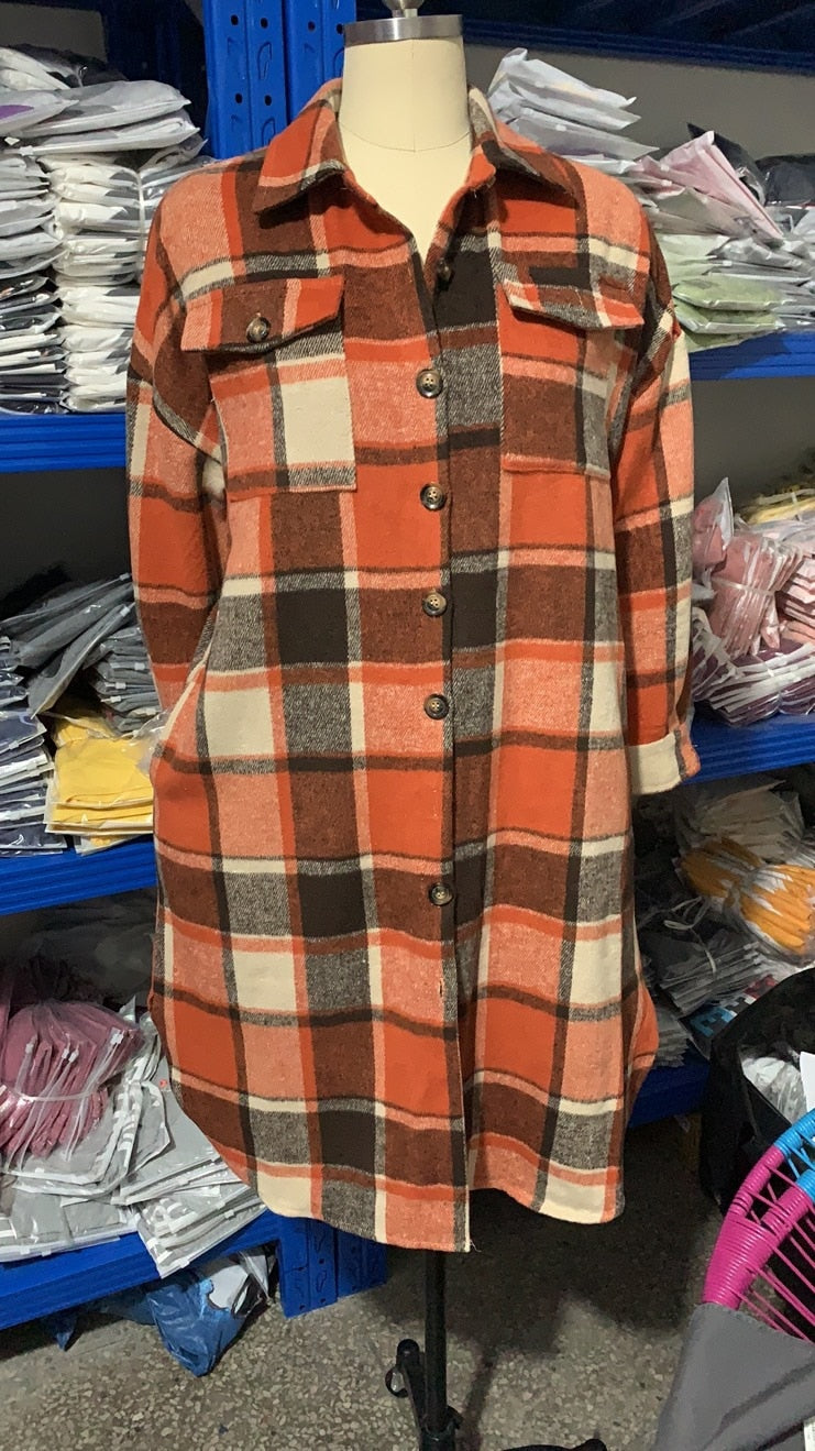 Plaid Shirt Jacket (Long)