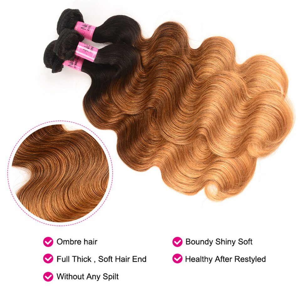Peruvian Body Wave Ombre Hair Extensions Color T1b/4/27 Human Hair 3 Bundles Three Tone Remy Hair Weaves 16-26inch