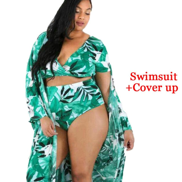 Boho Floral Swimsuit w/ Cover Up XL-5XL