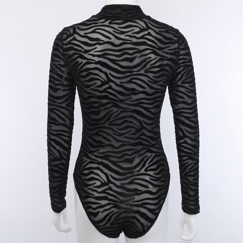 Zebra Print Mesh Bodysuit