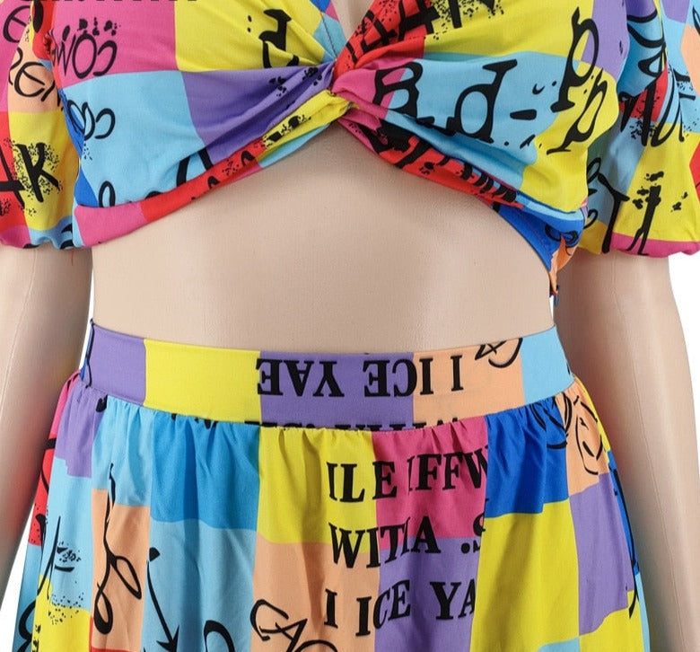 Color Block Party Skirt Set XL-5XL