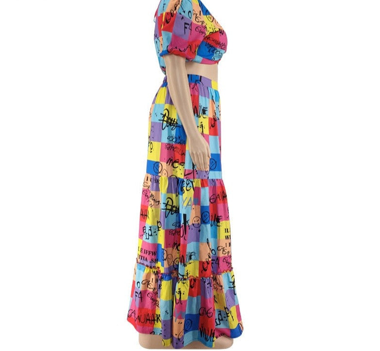 Color Block Party Skirt Set XL-5XL