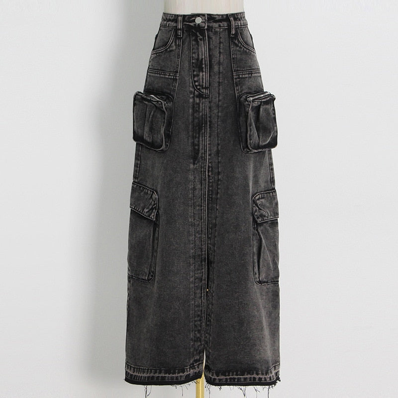Denim Cargo Pocket Skirt