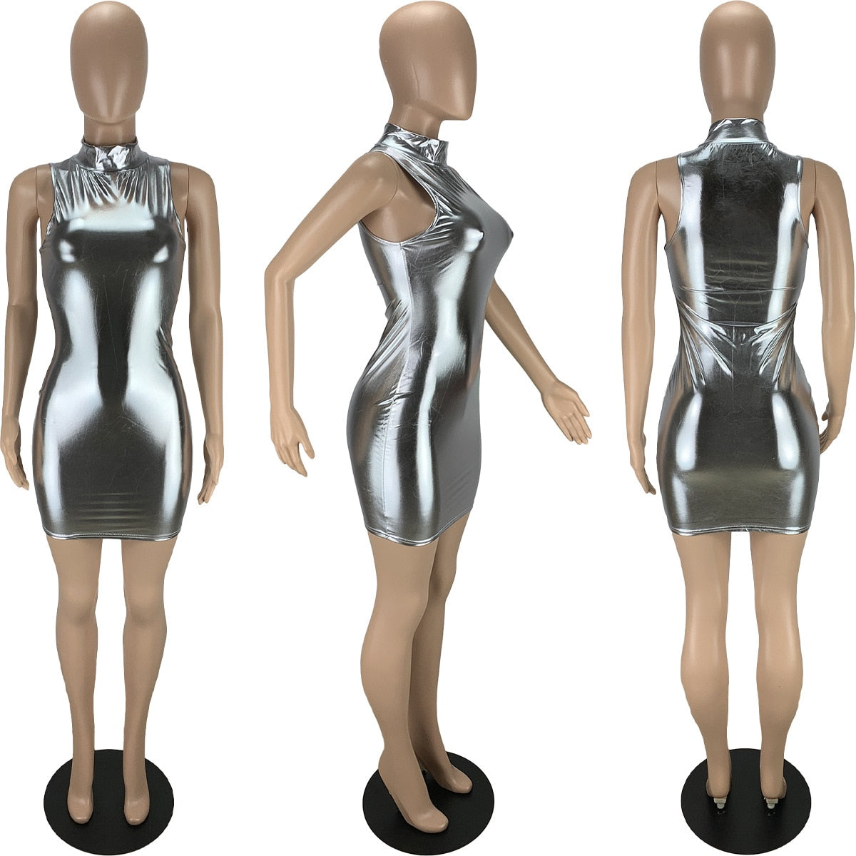 Shiny Turtleneck Mini Dress