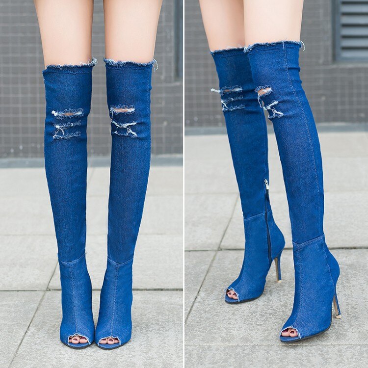 Ripped Denim Boots
