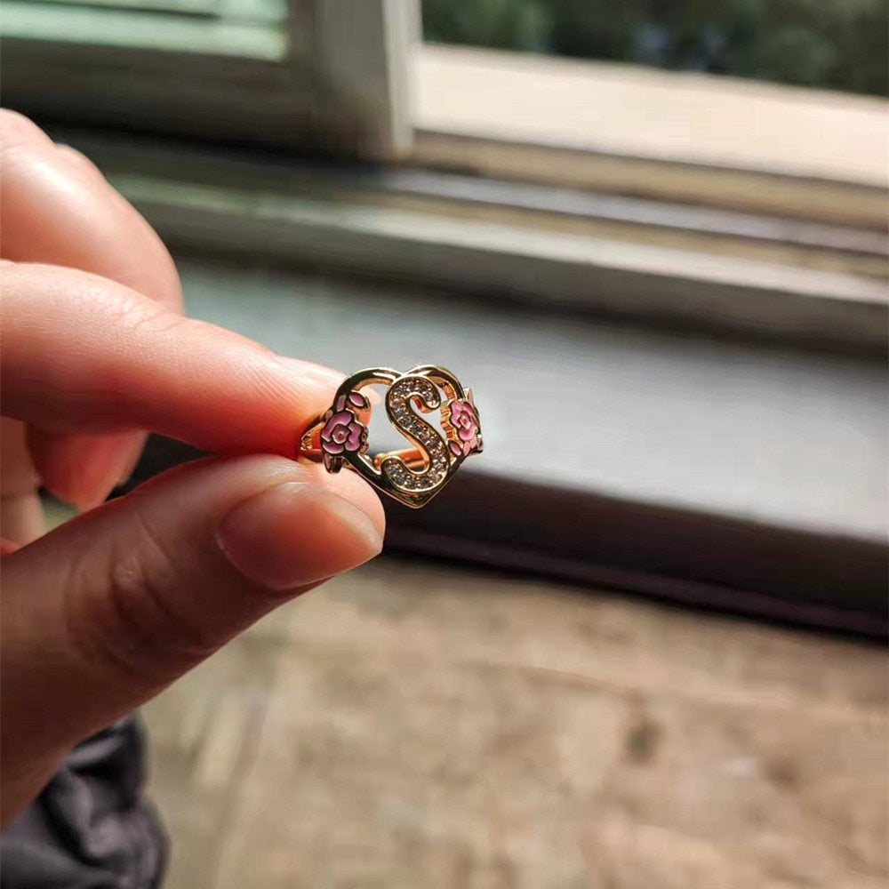 Rose Bud Initial Ring