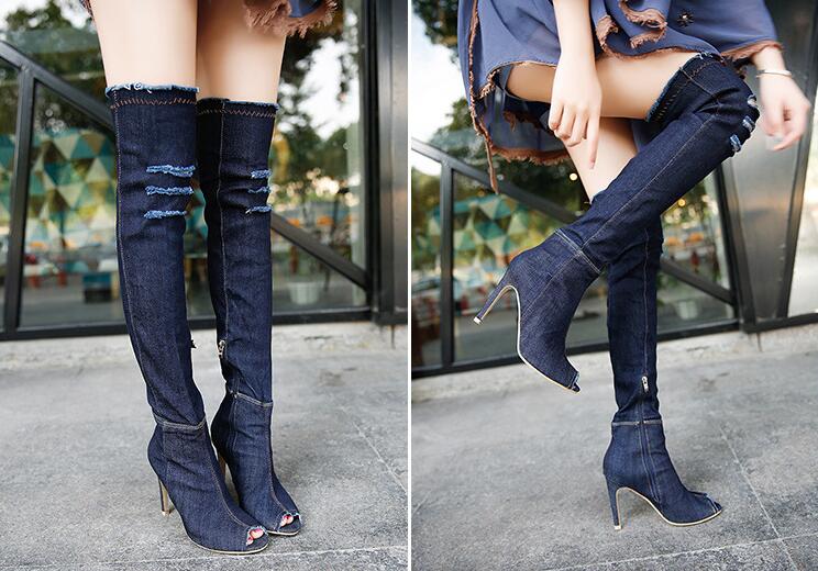 Ripped Denim Boots