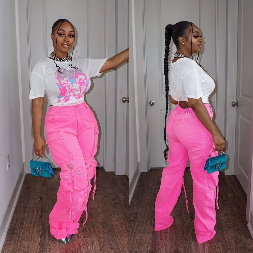 Pink Diva Baggy Cargo Jeans