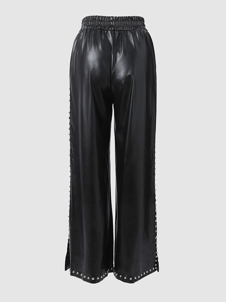 Studded Sides Leather Pants