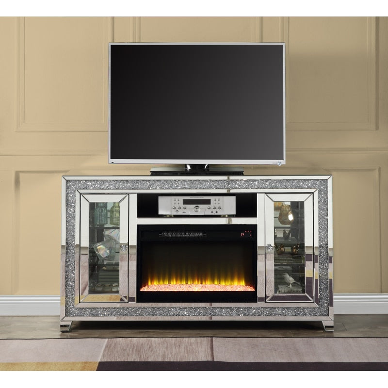 TV Stand W/Fireplace & LED Mirrored & Faux Diamonds