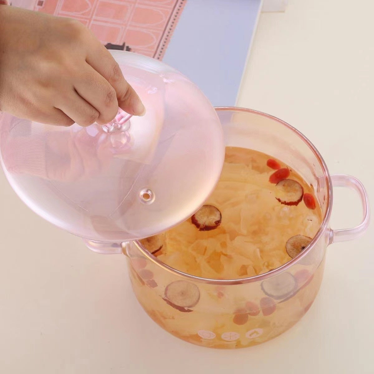 Pink Glass Stew Pot