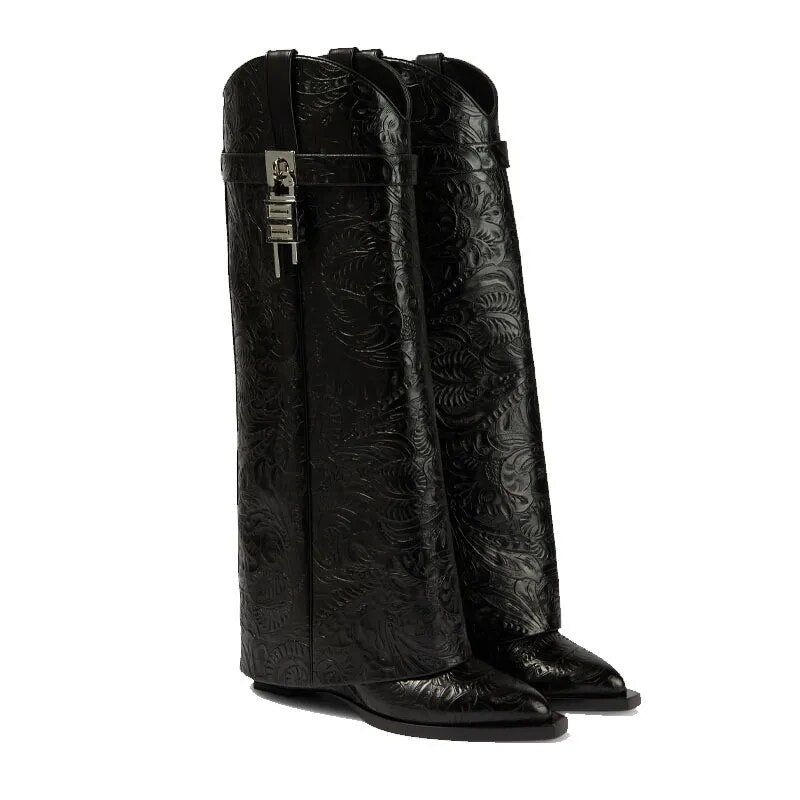Wild West PU Leather Lock Boots