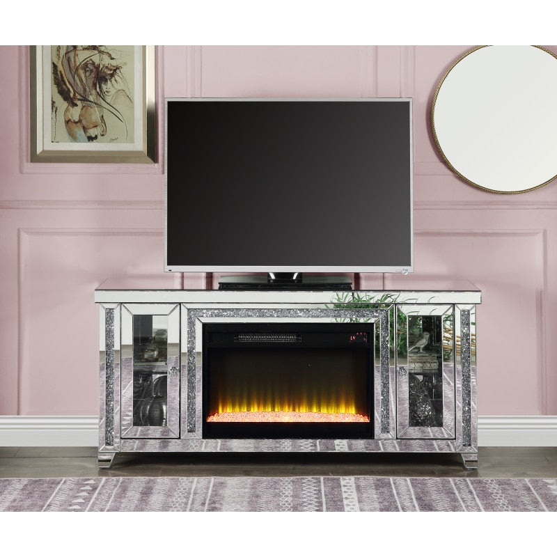 TV Stand W/Fireplace & LED Mirrored & Faux Diamonds