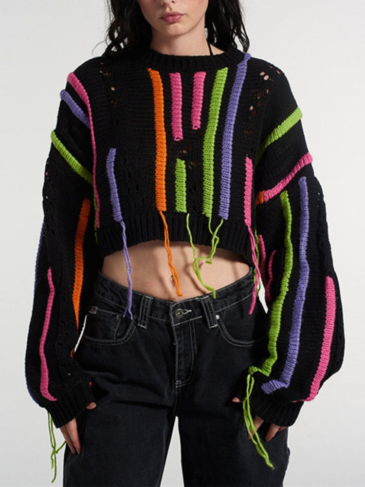 Crotchet Tassel Crop Sweater