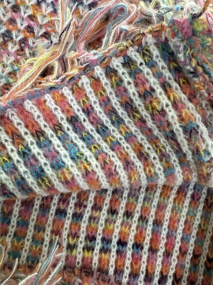 Rainbow Knitted Tassel Cardigan