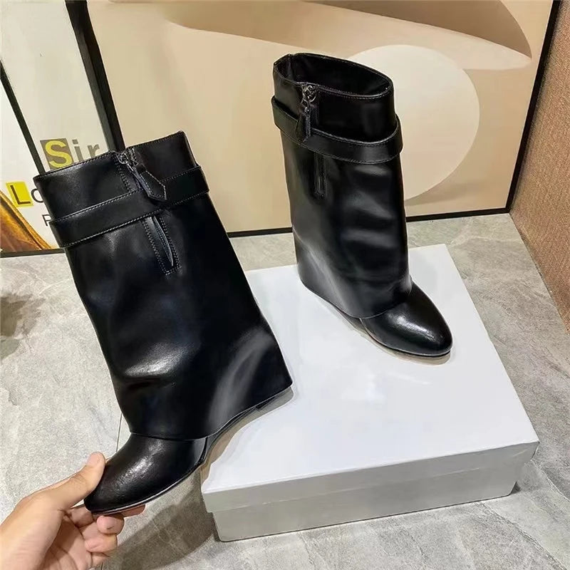 Genuine Leather Short Lock Boots