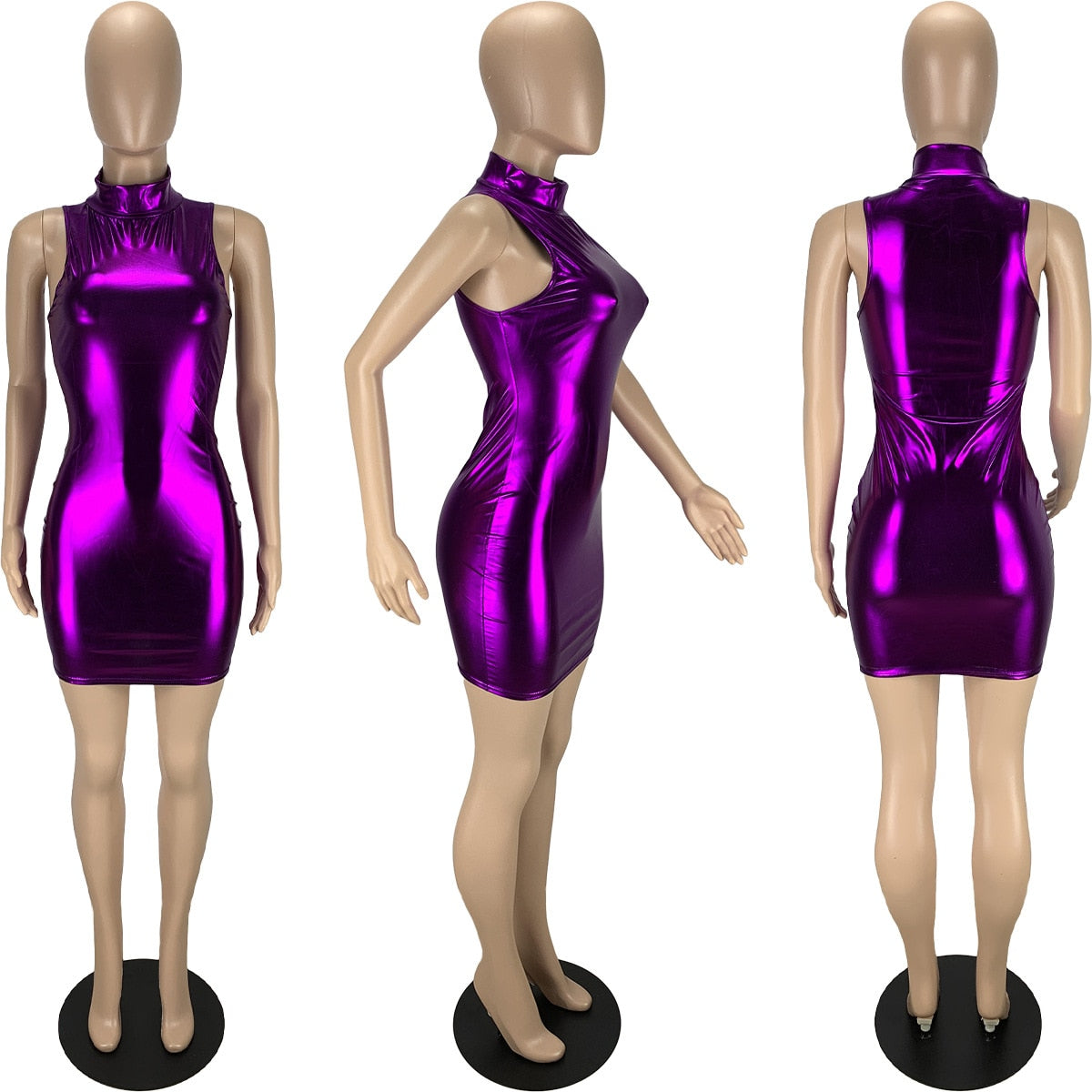 Shiny Turtleneck Mini Dress