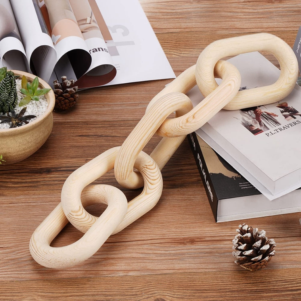 Narural Wood Chain Link Decoration Hand Carved Decorative Wood Chain Farmhouse Ornaments Boho Living Room Bedroom Decoration