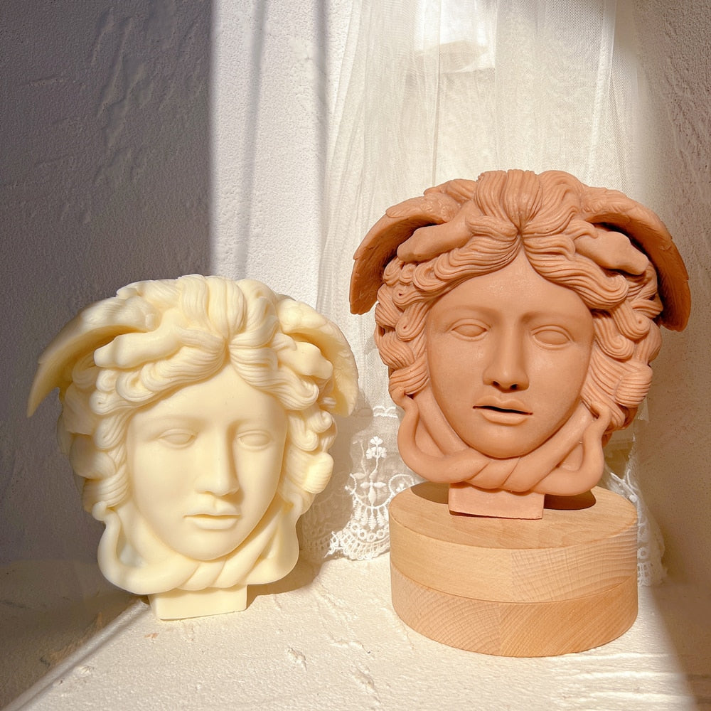 Medusa Bust Candle Mold Greek Sculpture Body Face Snake Hair Figure Wax Candles Silicone Mould