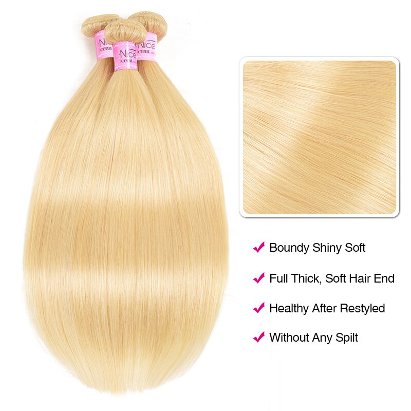 Malaysian Human Hair Weaving 613 Honey Blonde Straight Hair Bundles 1/3/4 PCS Remy Hair Bundles 16-24 Inch