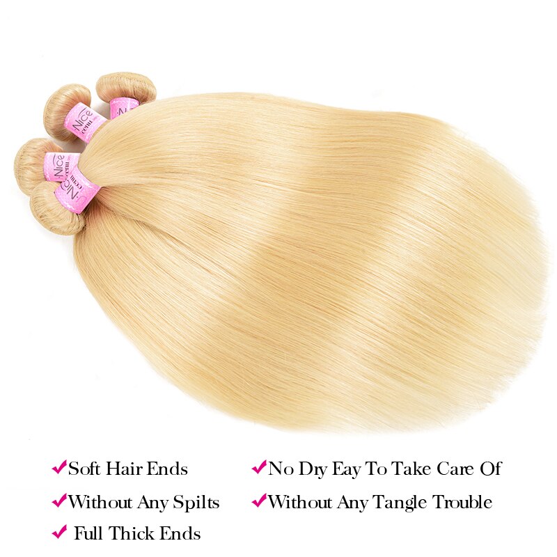 Malaysian Human Hair Weaving 613 Honey Blonde Straight Hair Bundles 1/3/4 PCS Remy Hair Bundles 16-24 Inch
