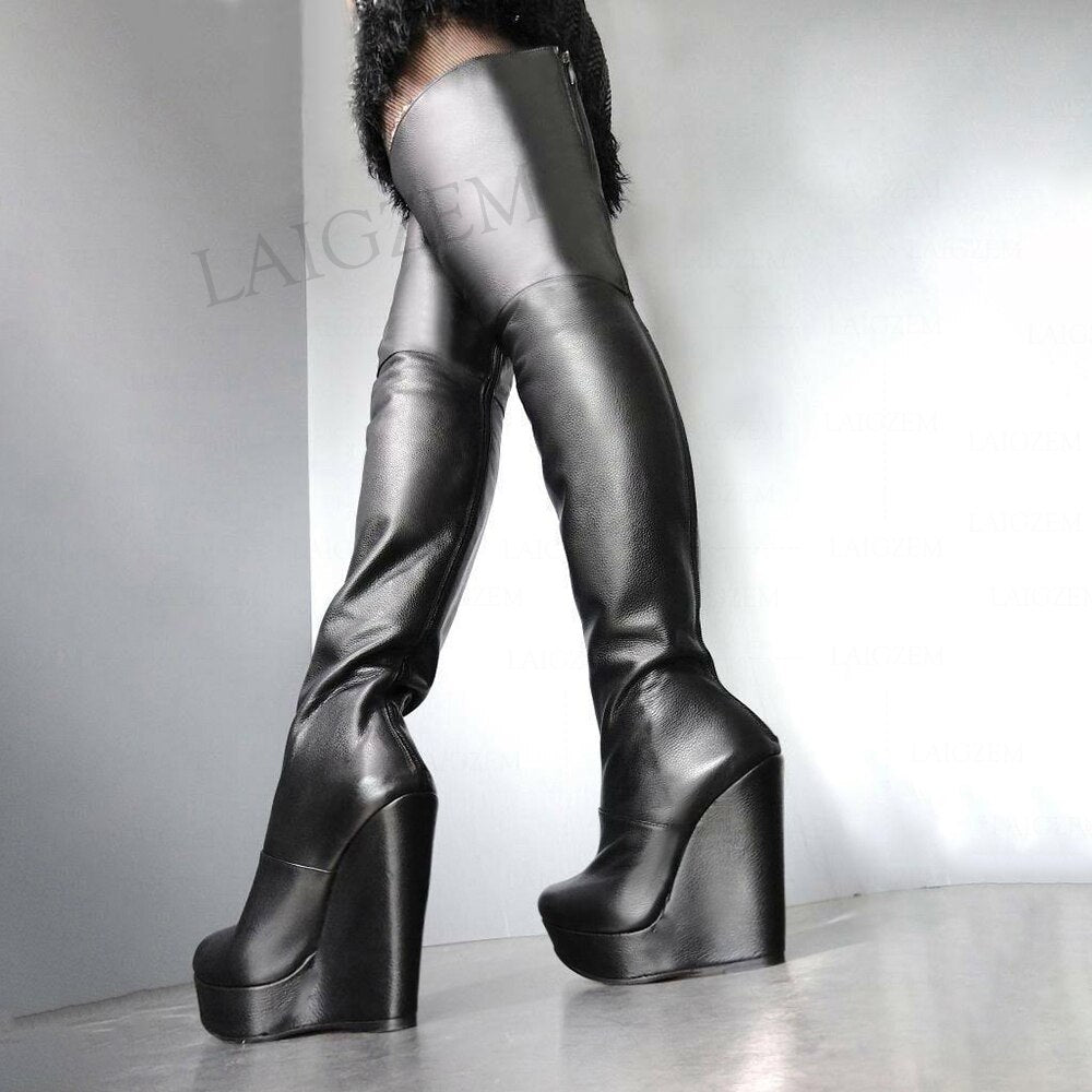 Thigh High Wedge Boots