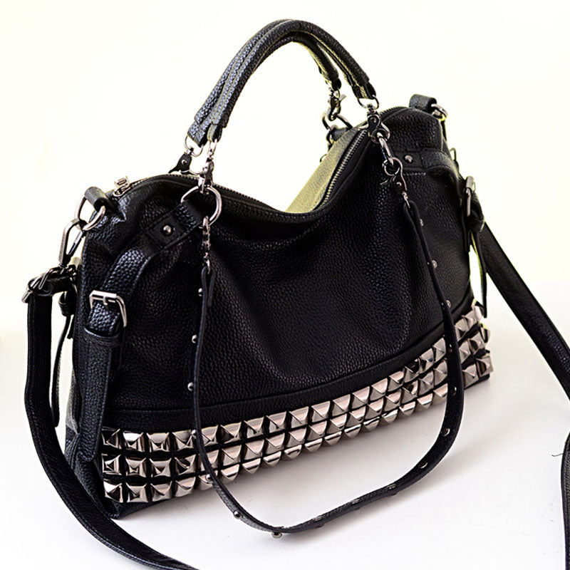 Studded Cowhide Leather Handbag