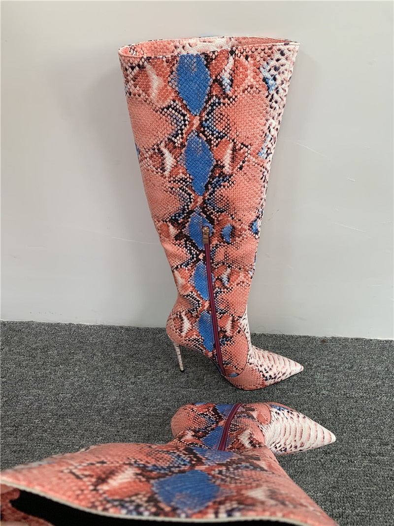 Snake Print Stiletto Boots