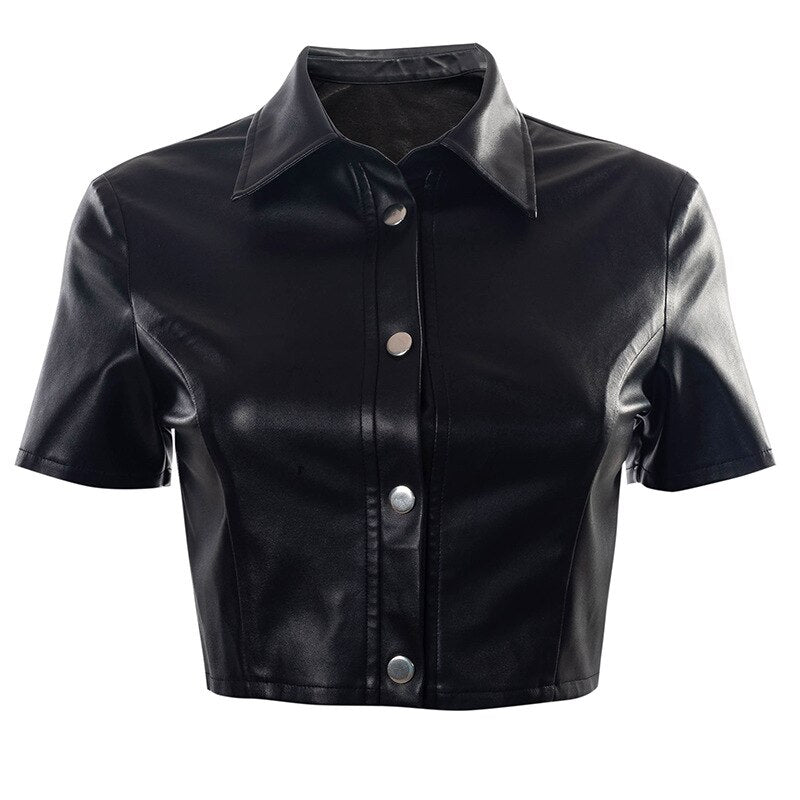 Leather Button Up Crop Top