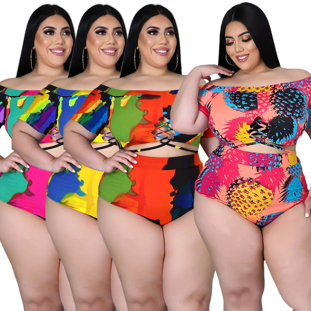 Abstract Printed Swimsuit XL-5XL