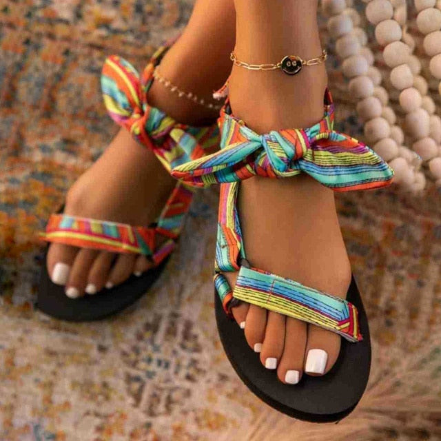 Cross Toe Strap Bow Sandals