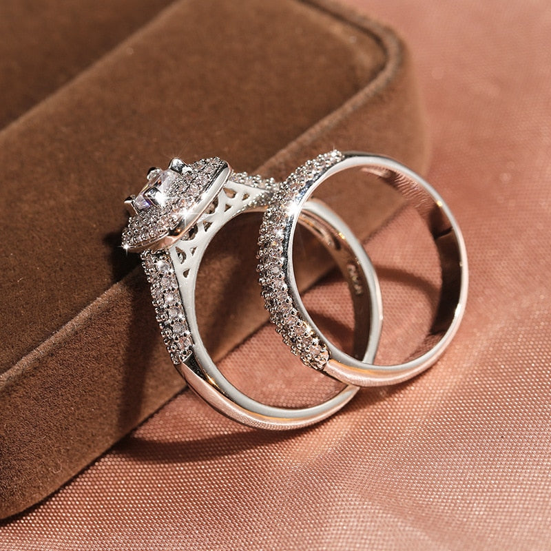 Sterling Silver & Zircon Double Layer Rings