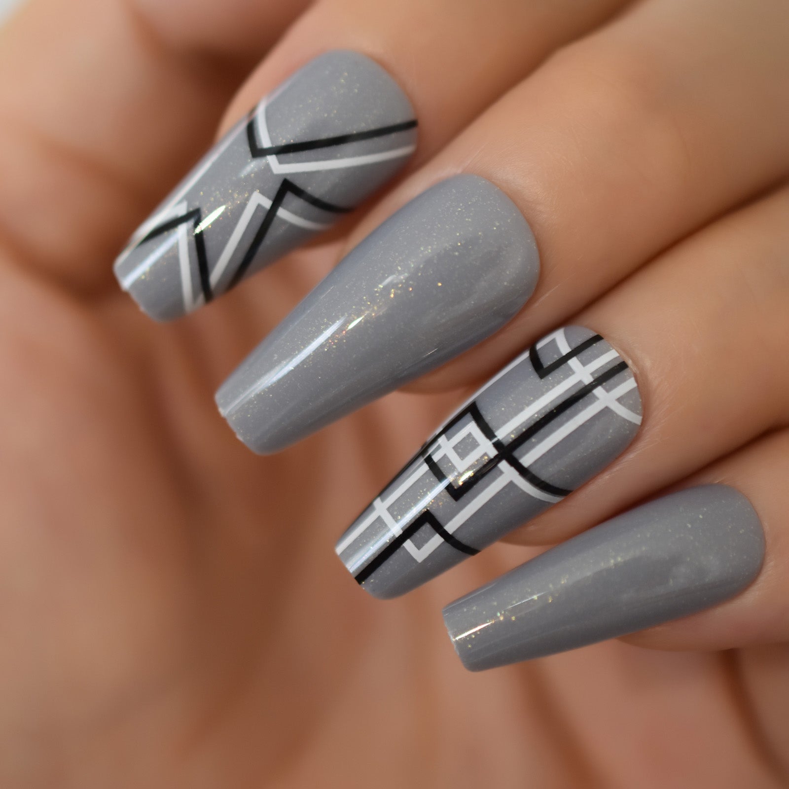 Nail Art: Grey with pink (one stroke) flower - YouTube