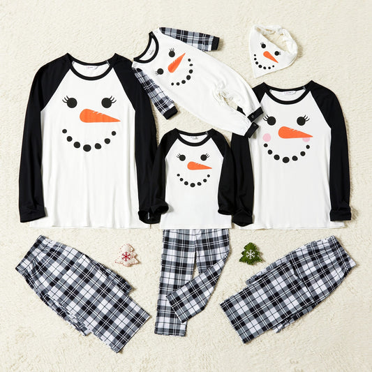 Snowman Plaid Print Family PJ Set