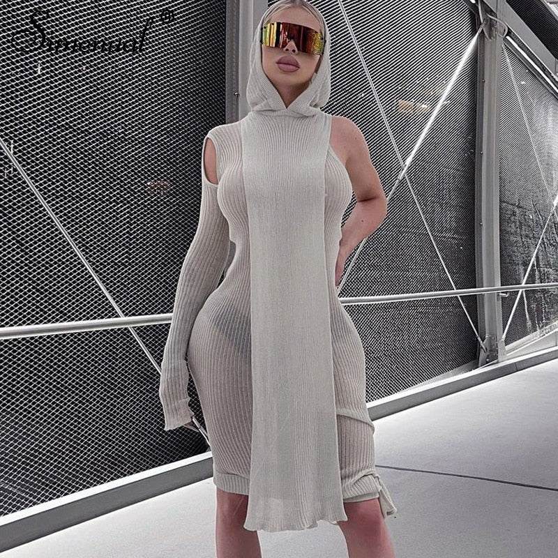One Sleeve Asymmetrical Midi Dress