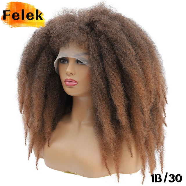 Short Afro Crochet Hair Lace Front Wigs With Bangs For Black Women African Synthetic Ombre Glueless Cosplay Wig Lace Wig Felek