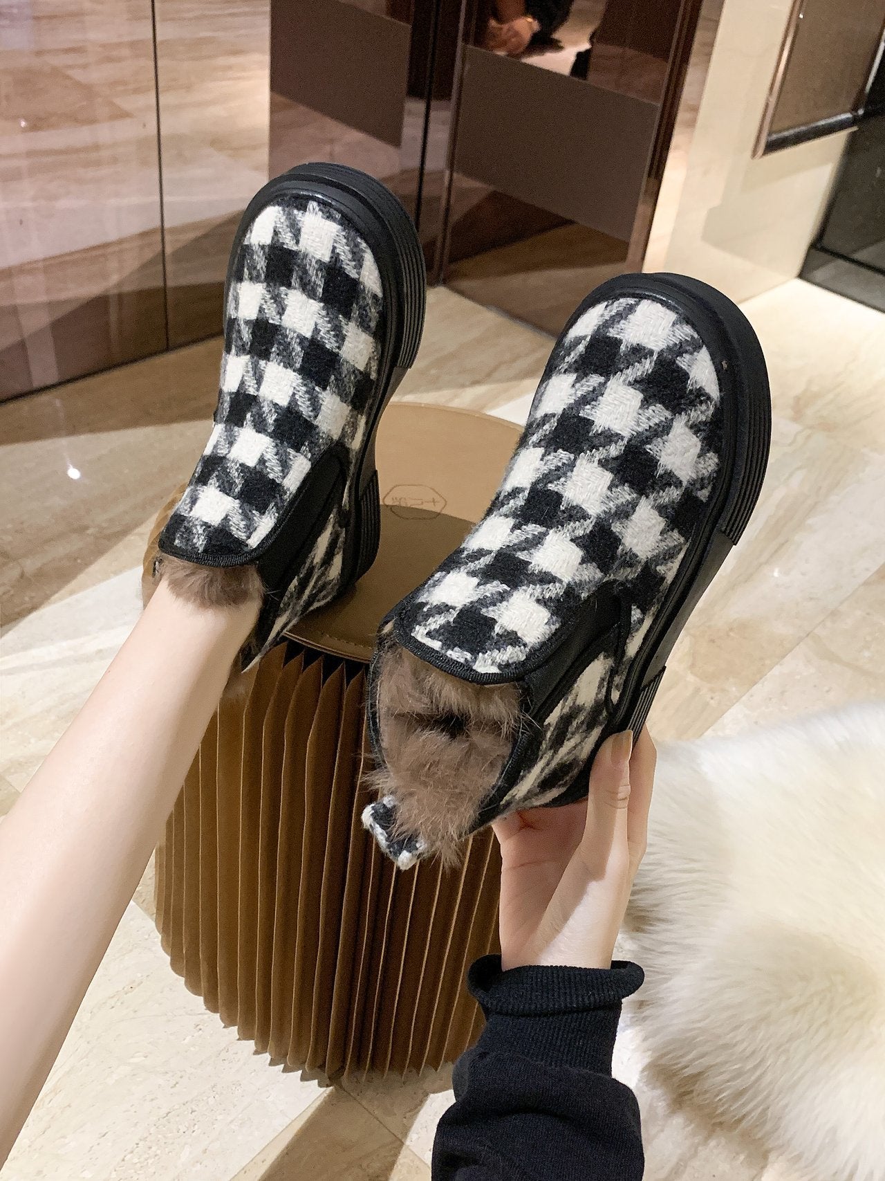 Houndstooth Canvas Booties