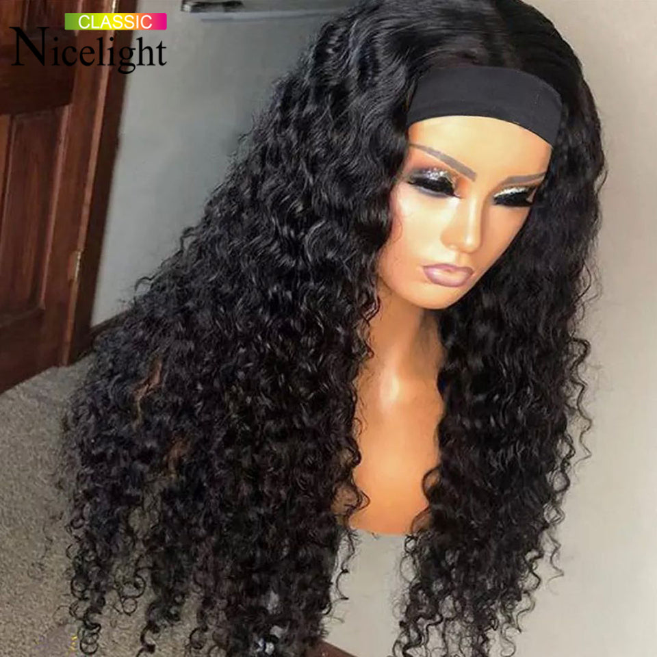 Deep Wave Headband Wigs Human Hair Wig Grip Headband Nicelight Brazilian Curly Headband Wigs Glueless Remy Hair With Headband