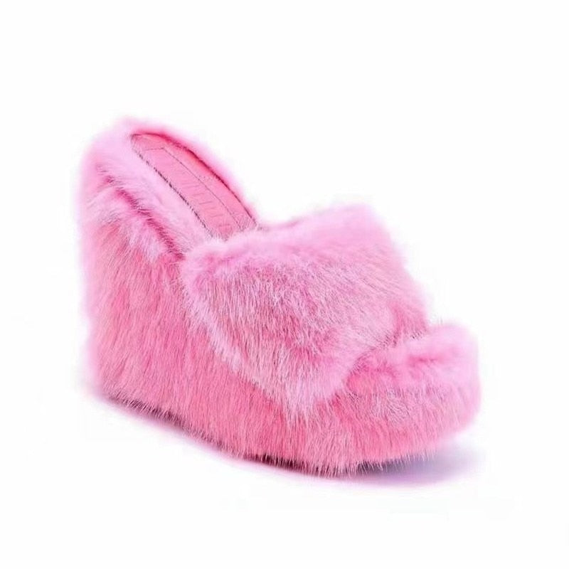 Fur Wedge Slippers