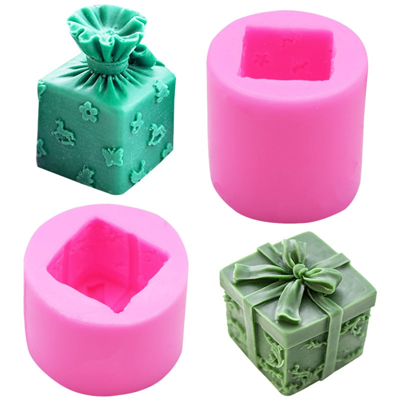 gift Box shape Silicone Candle Mold for DIY Handmade Aromatherapy Candle Plaster Ornaments Handicrafts Soap Mold Hand Gift Make